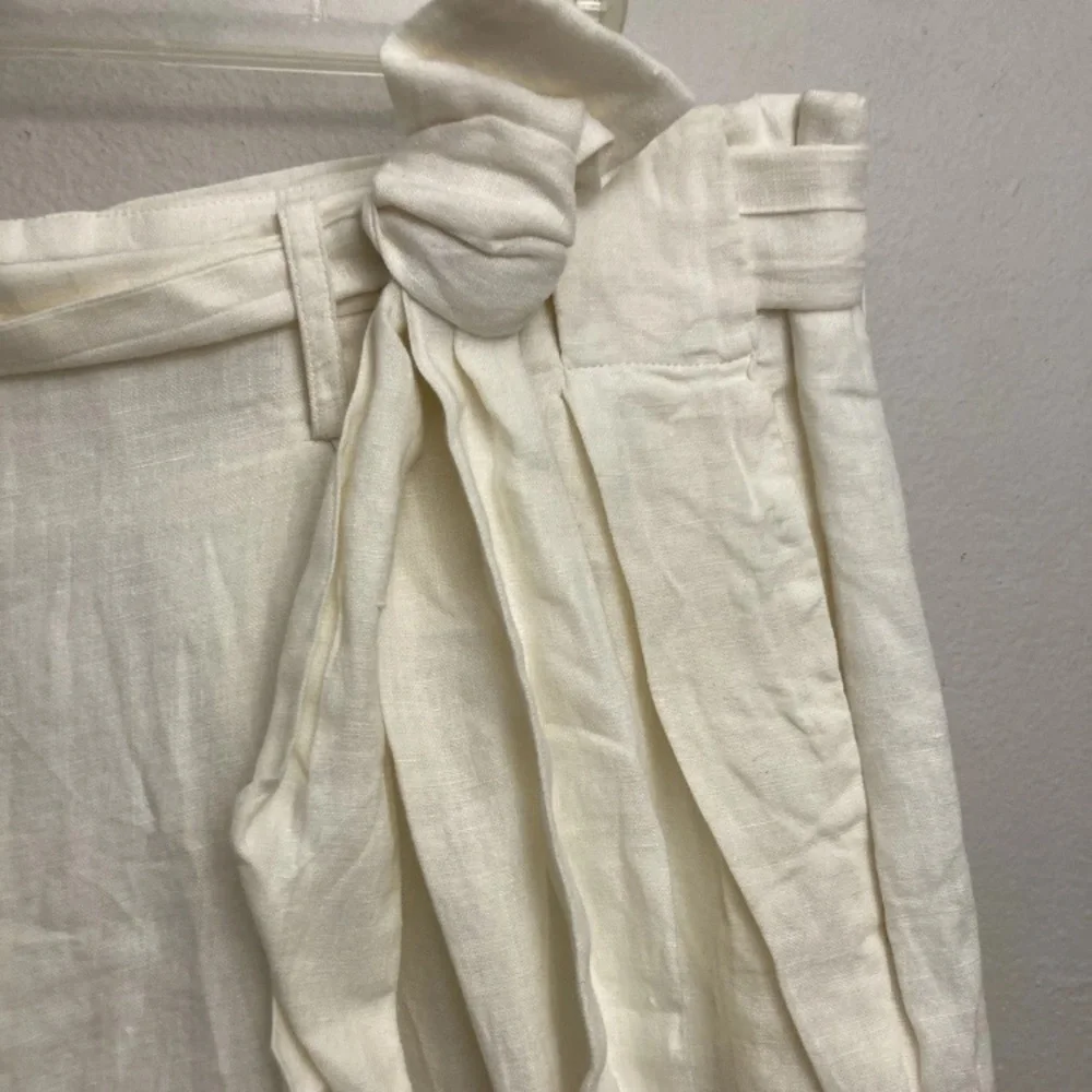 7-24 J Crew White 100% Linen Cropped Pants Wide Leg Belted 16 NWT NEW
